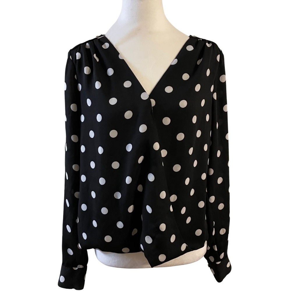 WHITE HOUSE BLACK MARKET Polka Dot Faux Wrap Blouse Top Womens Size 8 - Picture 4 of 13